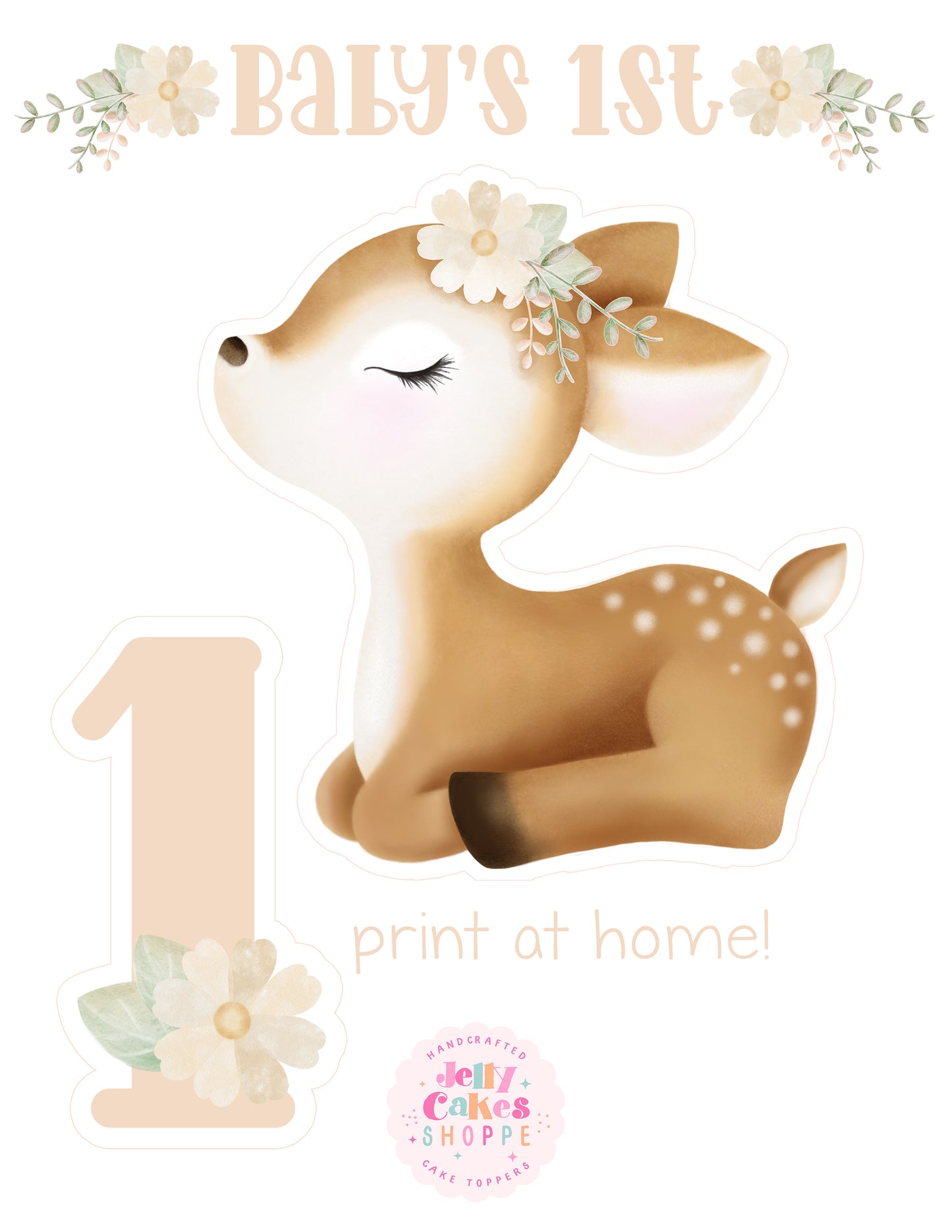 Printable Baby Deer Cake Decorations for Baby's 1st Birthday