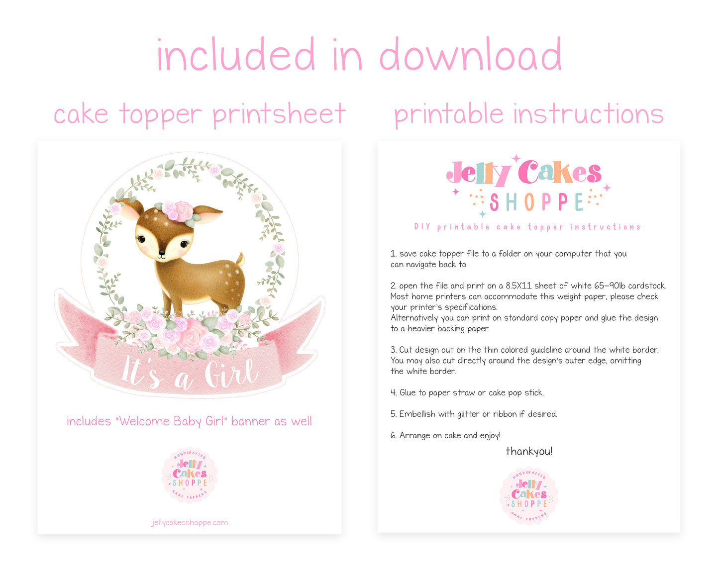 Printable Woodland Deer Cake Topper for Baby Shower