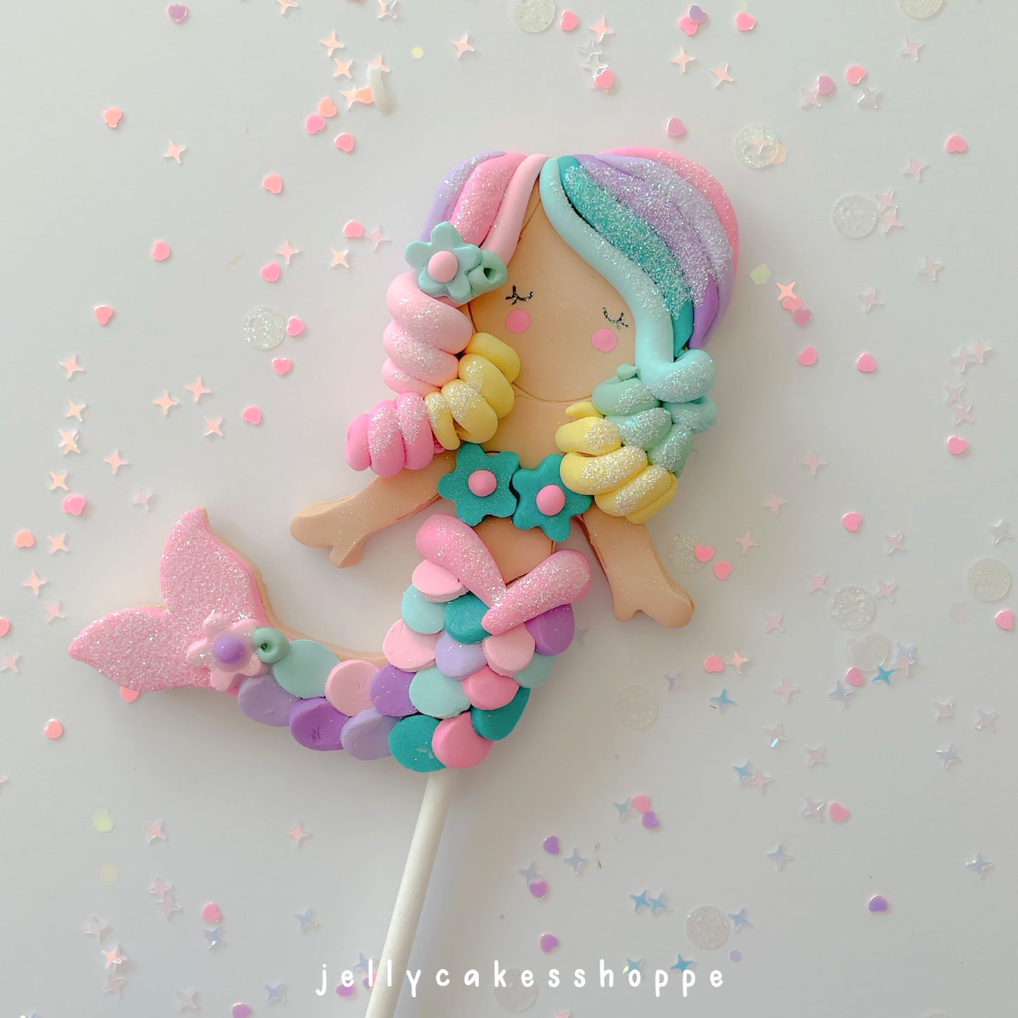 Pastel Rainbow Mermaid Cake Topper