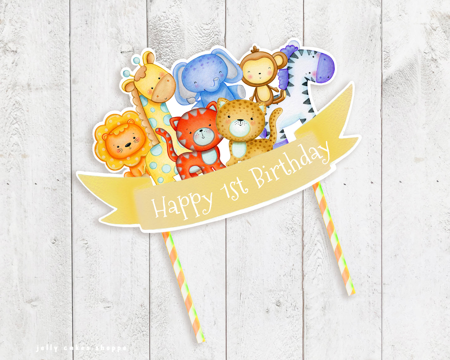 Safari Animals Cake Topper, Baby's 1st Birthday, Jungle Animals Baby Shower Cake Decoration