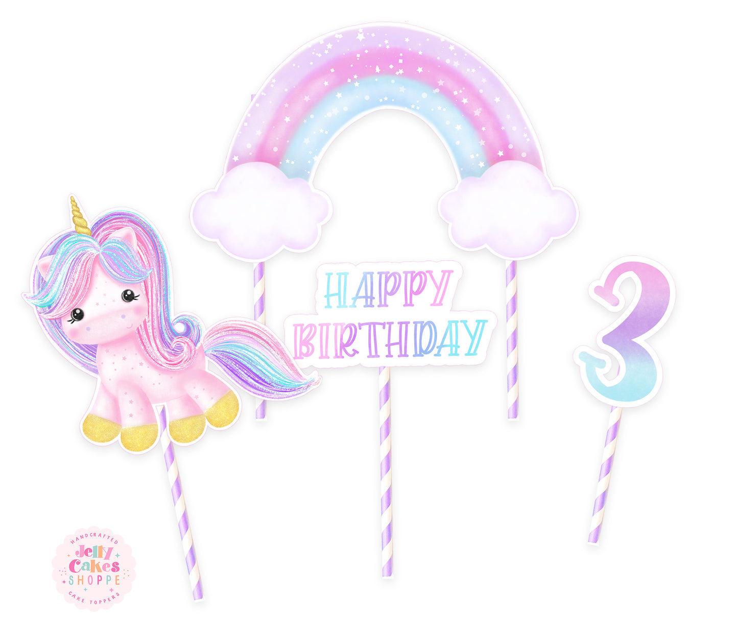 Printable Unicorn and Rainbow Cake Decorations