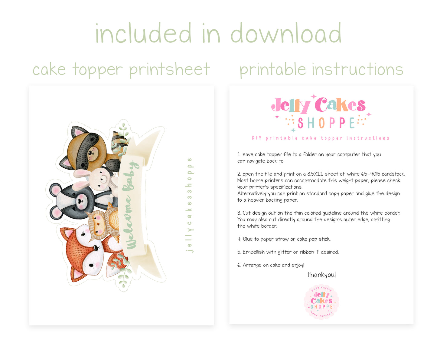 Printable Woodland Animals Cake Topper for Gender Neutral Baby Shower