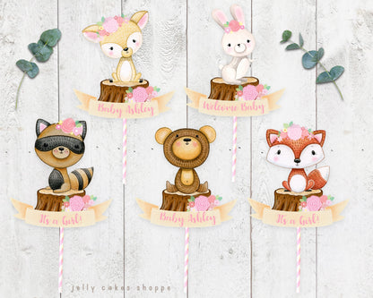 Woodland Fox Baby Shower Cake Topper for Girl, Woodland Birthday Cake Topper