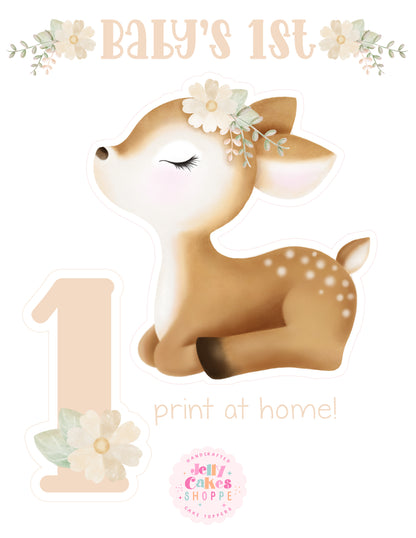 Printable Baby Deer Cake Decorations for Baby's 1st Birthday