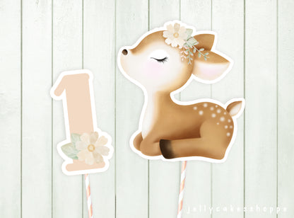 Printable Baby Deer Cake Decorations for Baby's 1st Birthday