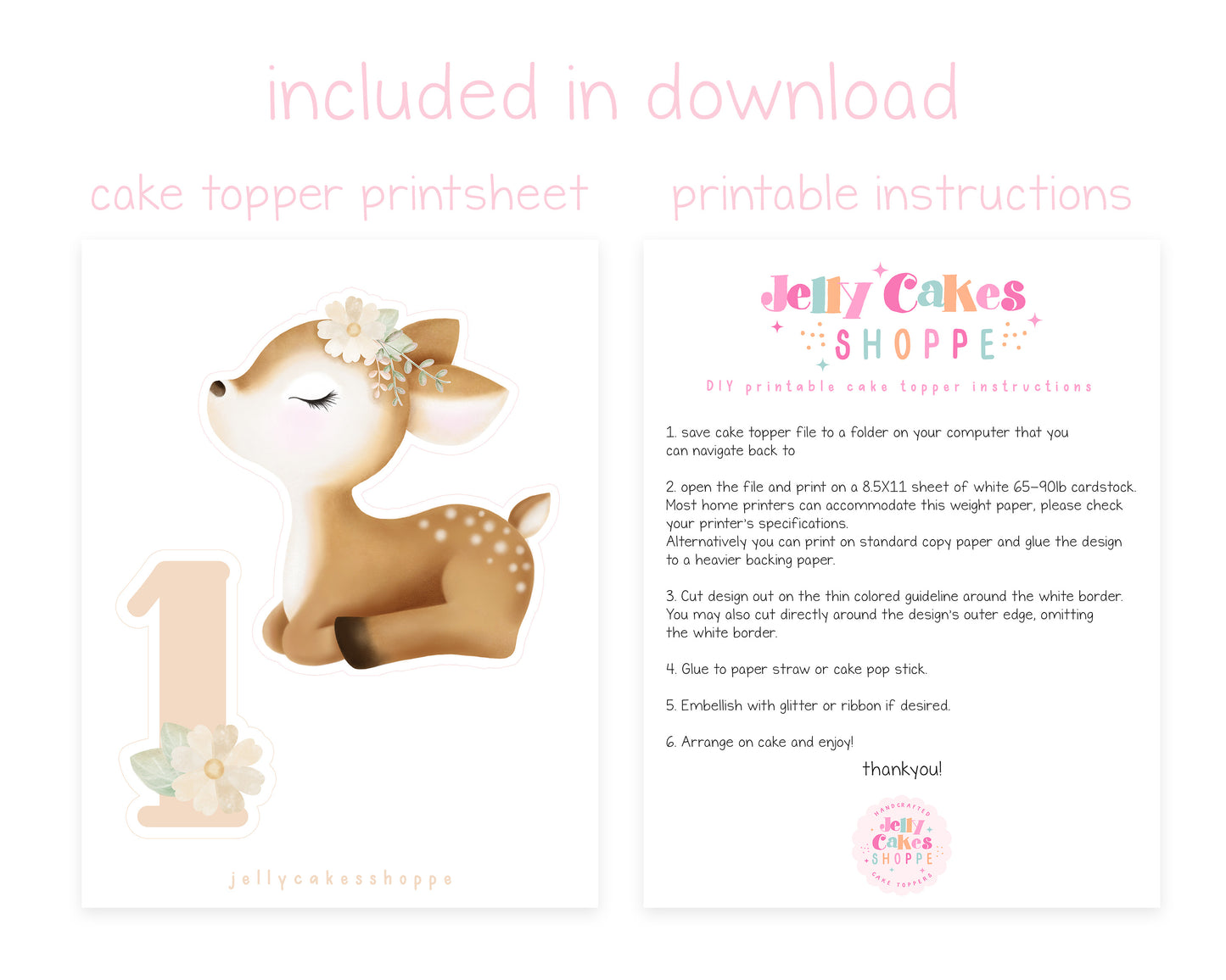 Printable Baby Deer Cake Decorations for Baby's 1st Birthday