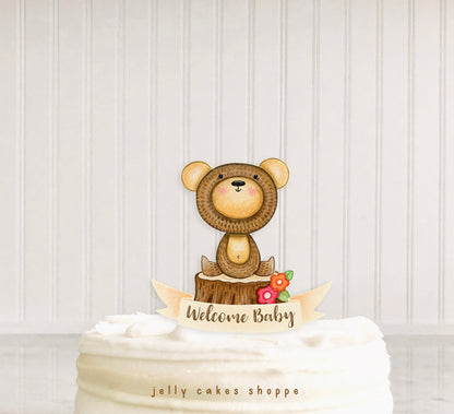 Woodland Bear Baby Shower Cake Topper, Woodland Birthday Cake Topper