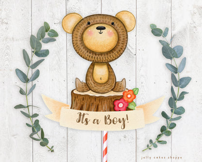 Woodland Bear Baby Shower Cake Topper, Woodland Birthday Cake Topper