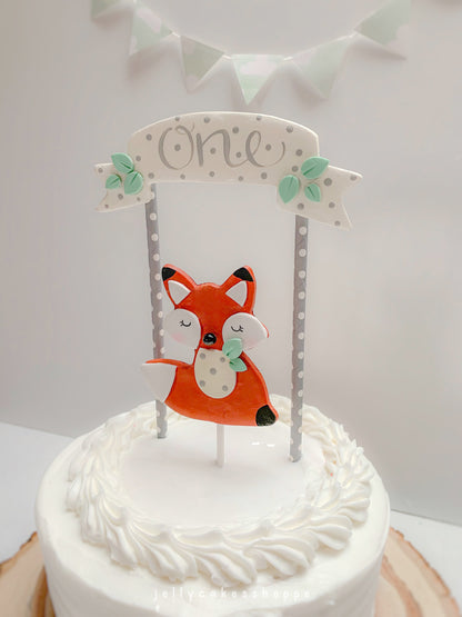 Woodland Fox 1st Birthday Cake Topper for Boy, Woodland Baby Shower Cake Decoration