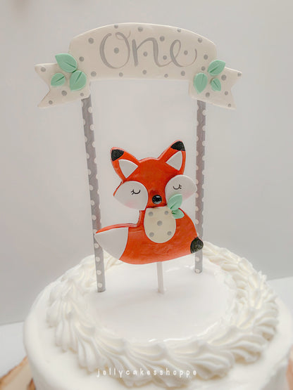 Woodland Fox 1st Birthday Cake Topper for Boy, Woodland Baby Shower Cake Decoration
