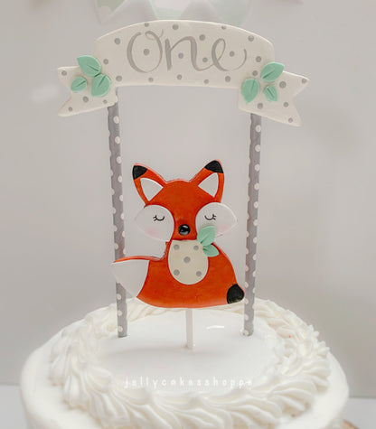 Woodland Fox 1st Birthday Cake Topper for Boy, Woodland Baby Shower Cake Decoration