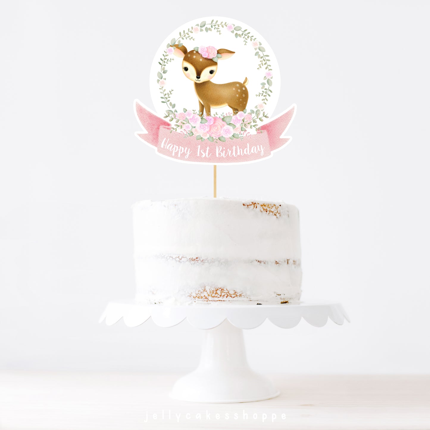 Printable Woodland Deer Cake Topper for Baby Girl's 1st Birthday