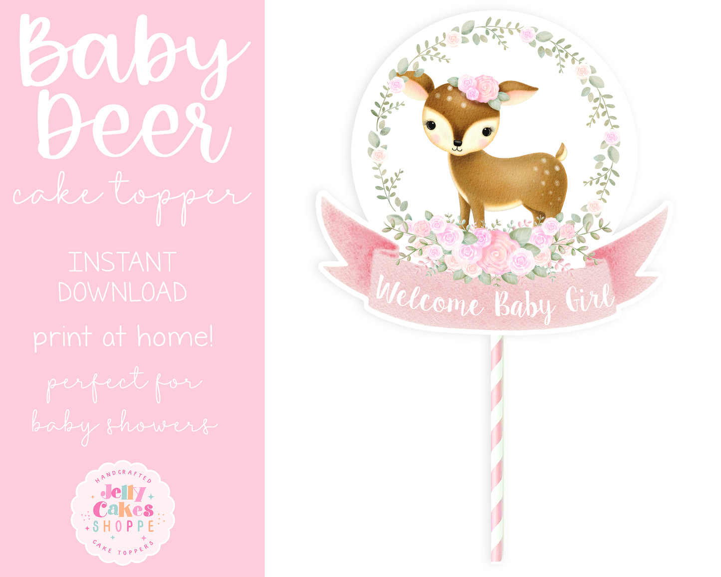 Printable Woodland Deer Cake Topper for Baby Shower