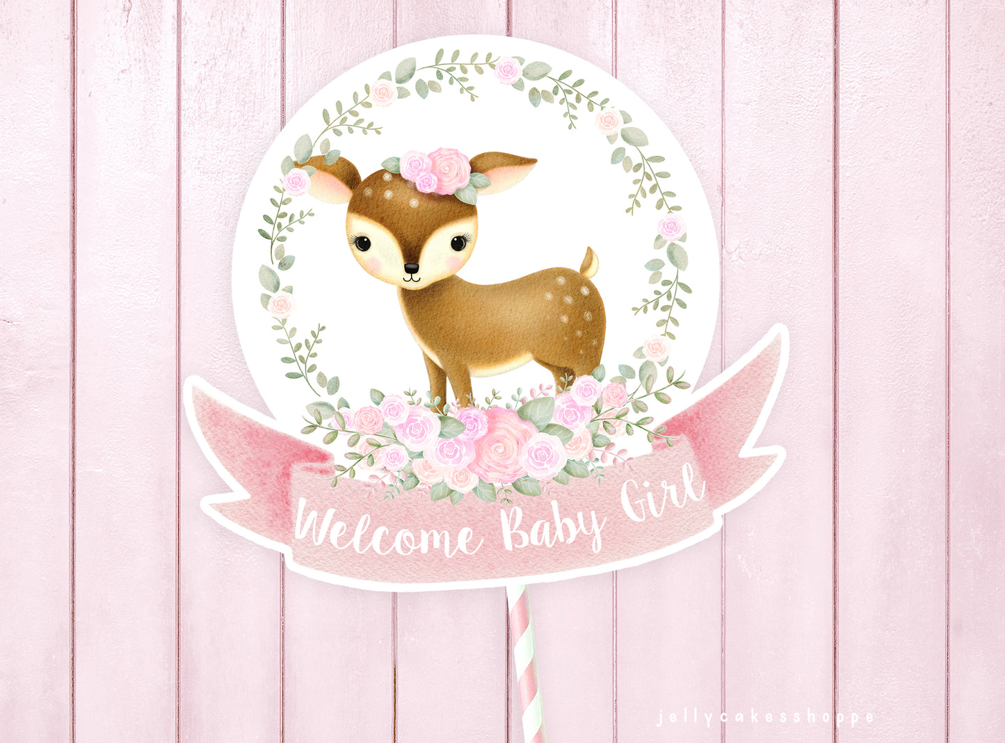 Printable Woodland Deer Cake Topper for Baby Shower
