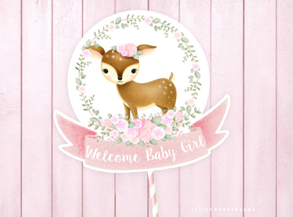 Printable Woodland Deer Cake Topper for Baby Shower