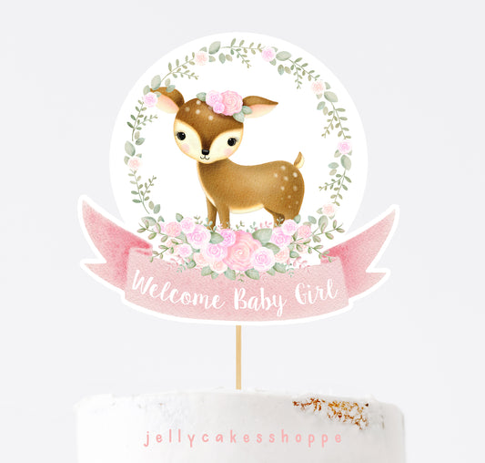 Printable Woodland Deer Cake Topper for Baby Shower