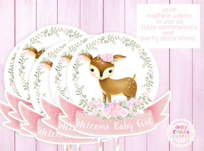 Printable Woodland Deer Cake Topper for Baby Shower