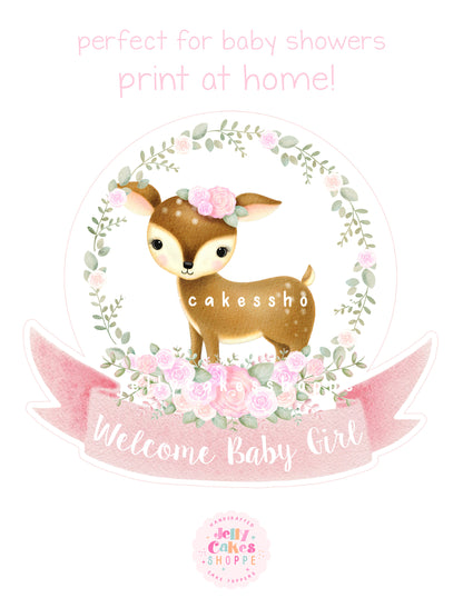 Printable Woodland Deer Cake Topper for Baby Shower