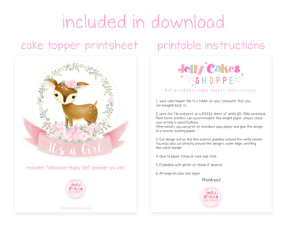 Printable Woodland Deer Cake Topper for Baby Shower