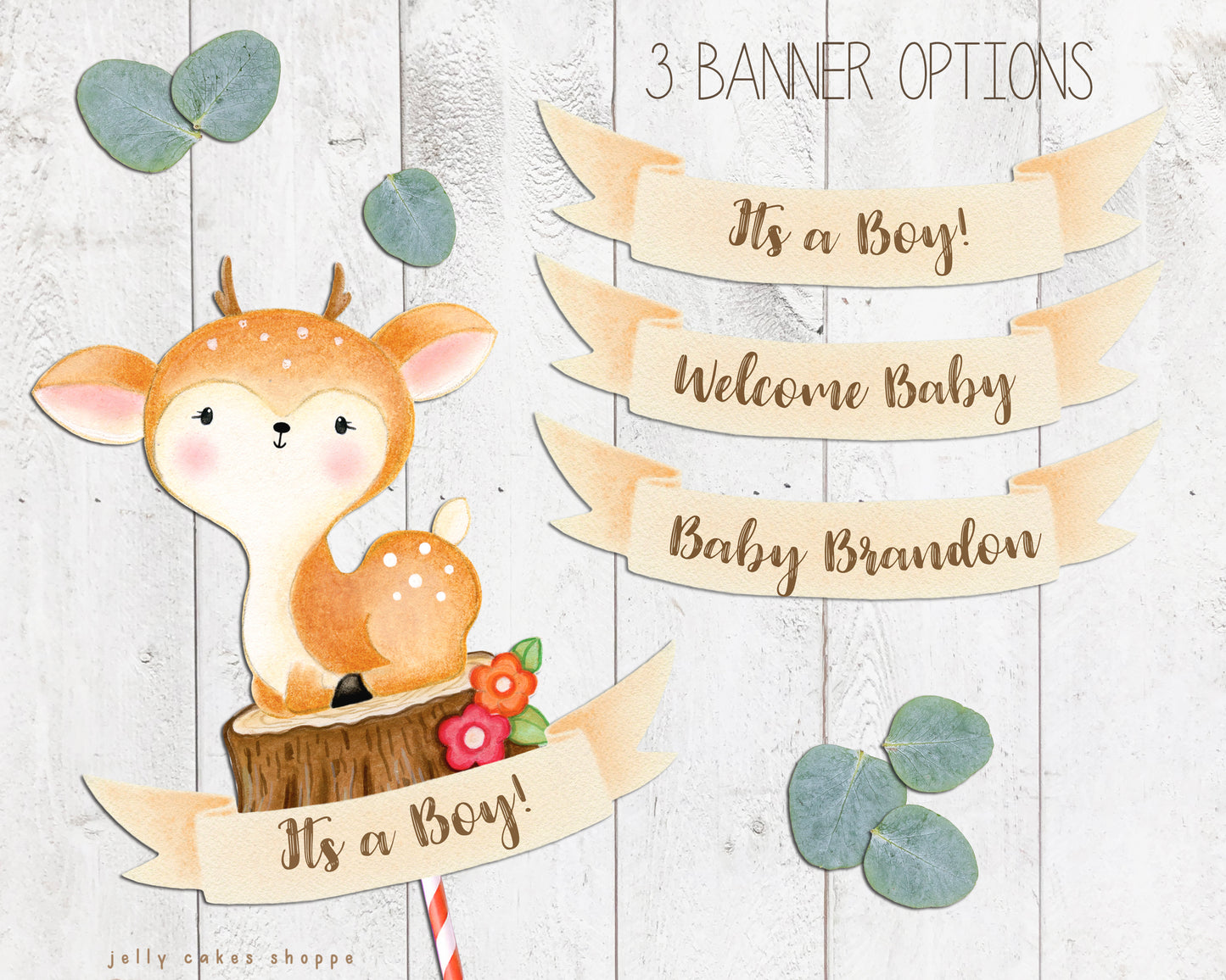 Woodland Deer Baby Shower Cake Topper for Boy, Baby Boy's 1st Birthday Cake Topper