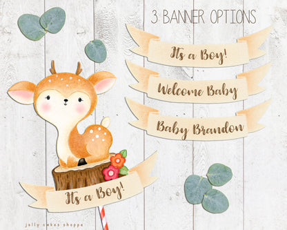 Woodland Deer Baby Shower Cake Topper for Boy, Baby Boy's 1st Birthday Cake Topper