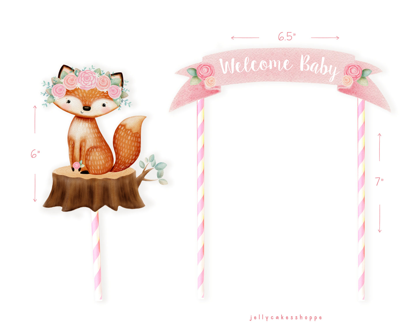 Fox Baby Shower Cake Topper for Girl, Woodland Birthday Cake Topper