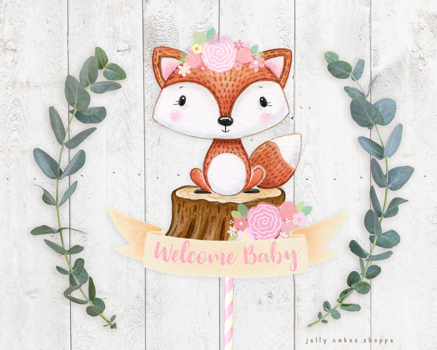 Woodland Fox Baby Shower Cake Topper for Girl, Woodland Birthday Cake Topper