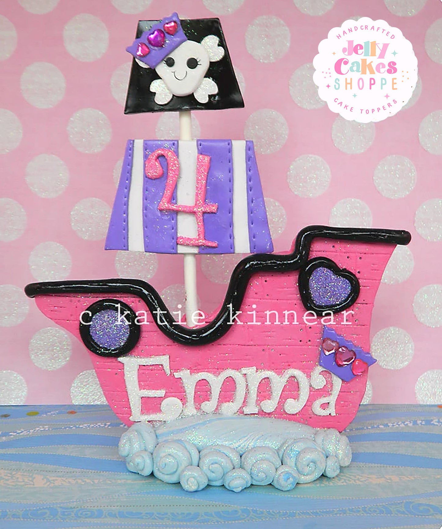 Pink Pirate Ship Cake Topper