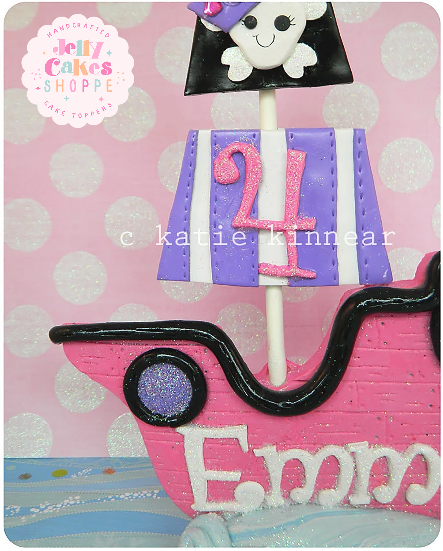 Pink Pirate Ship Cake Topper