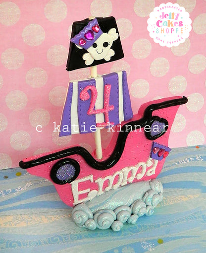 Pink Pirate Ship Cake Topper