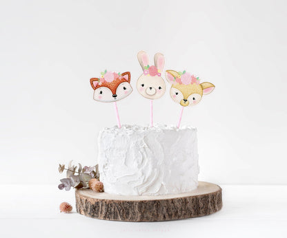 Woodland Animals Birthday Cake Topper for Girl, Woodland Baby Shower Cake Topper