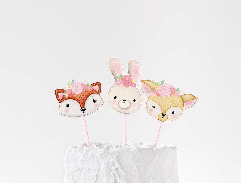 Woodland Animals Birthday Cake Topper for Girl, Woodland Baby Shower Cake Topper