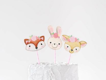 Woodland Animals Birthday Cake Topper for Girl, Woodland Baby Shower Cake Topper