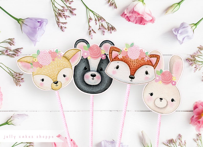 Woodland Animals Birthday Cake Topper for Girl, Woodland Baby Shower Cake Topper