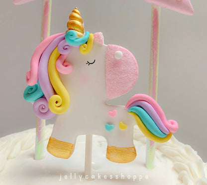 Unicorn Cake Topper with Pink Banner for Girl's Birthday