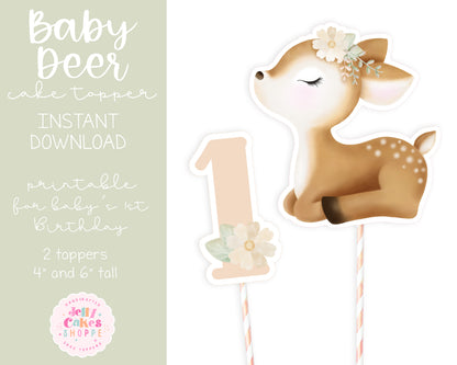 Printable Baby Deer Cake Decorations for Baby's 1st Birthday