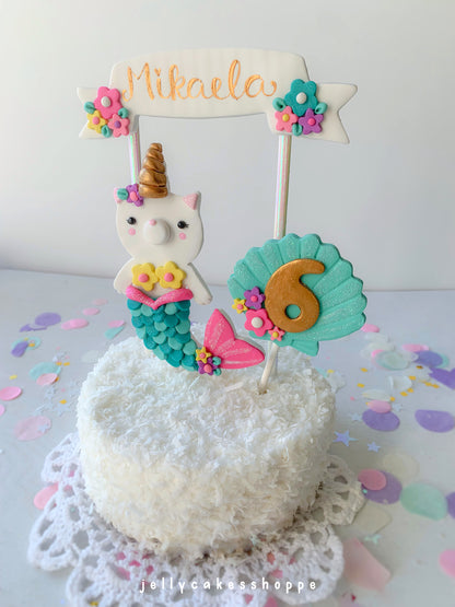 Mermaid Kittycorn Cake Topper, Merkitty Birthday