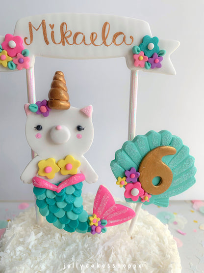 Mermaid Kittycorn Cake Topper, Merkitty Birthday