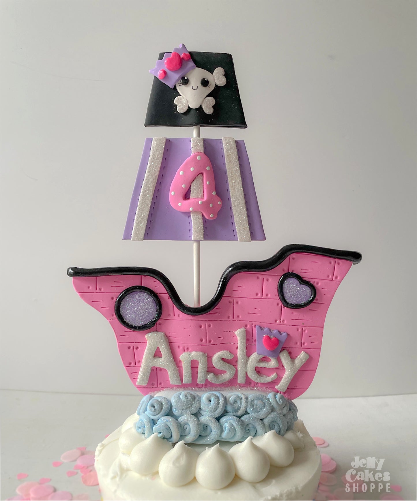 Pink Pirate Ship Cake Topper