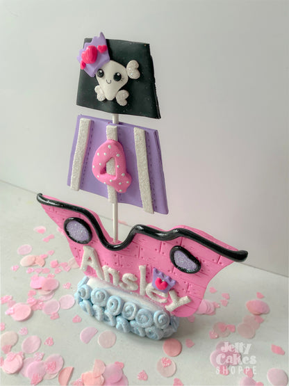 Pink Pirate Ship Cake Topper