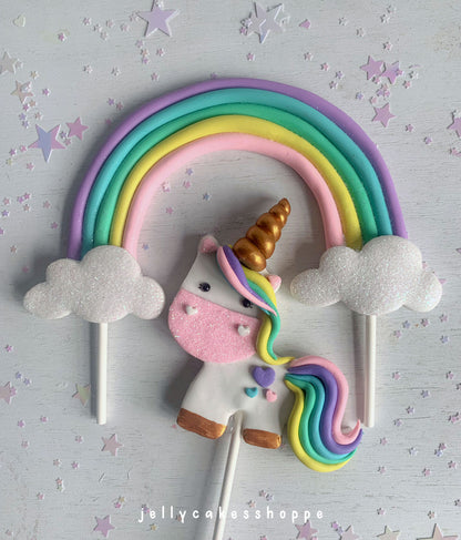 Pastel Rainbow Unicorn Birthday Cake Decorations