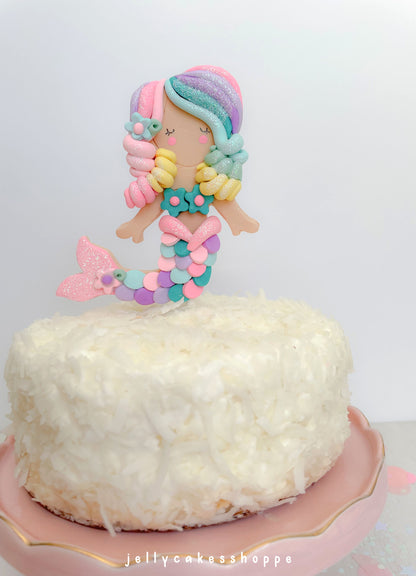 Pastel Rainbow Mermaid Cake Topper