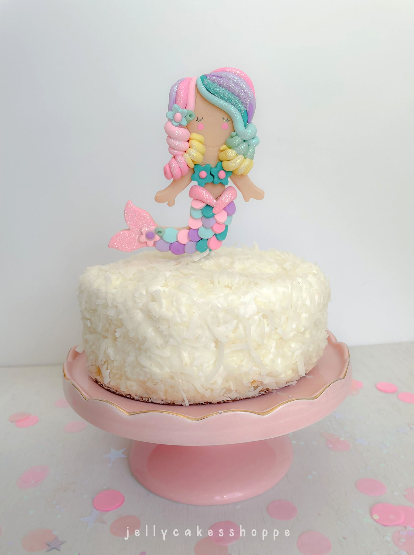 Pastel Rainbow Mermaid Cake Topper