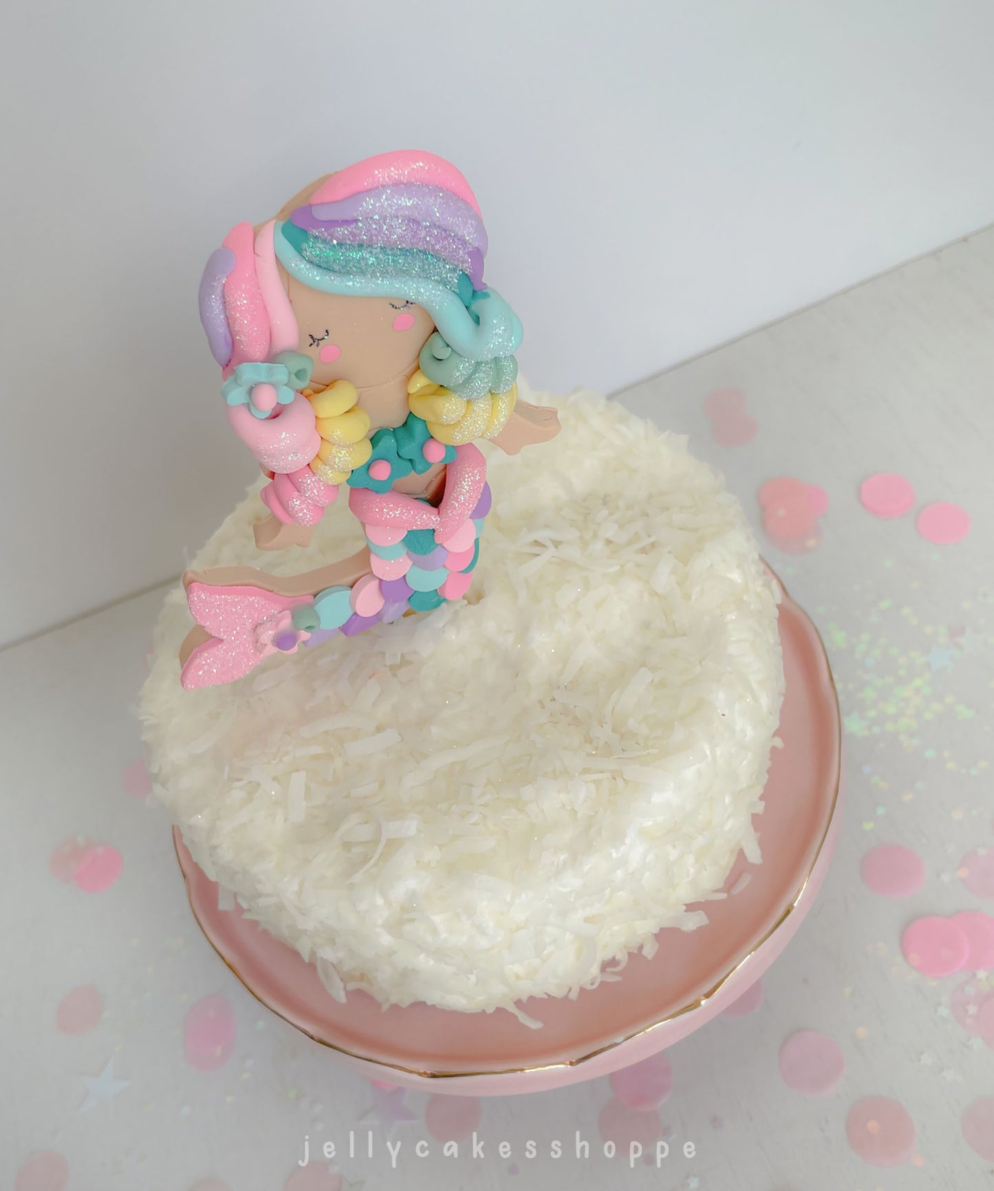Pastel Rainbow Mermaid Cake Topper