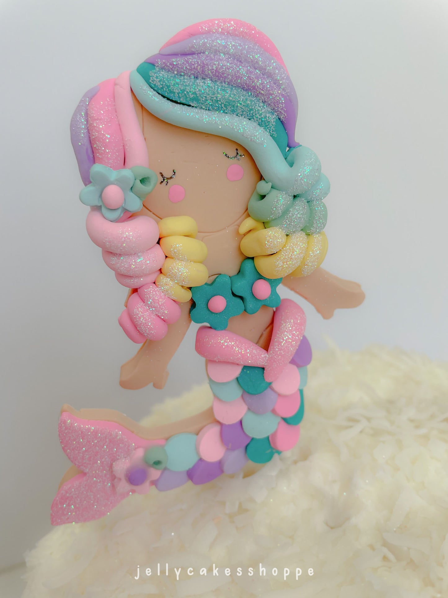 Pastel Rainbow Mermaid Cake Topper