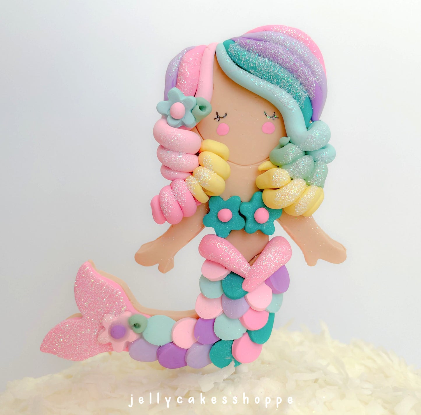 Pastel Rainbow Mermaid Cake Topper