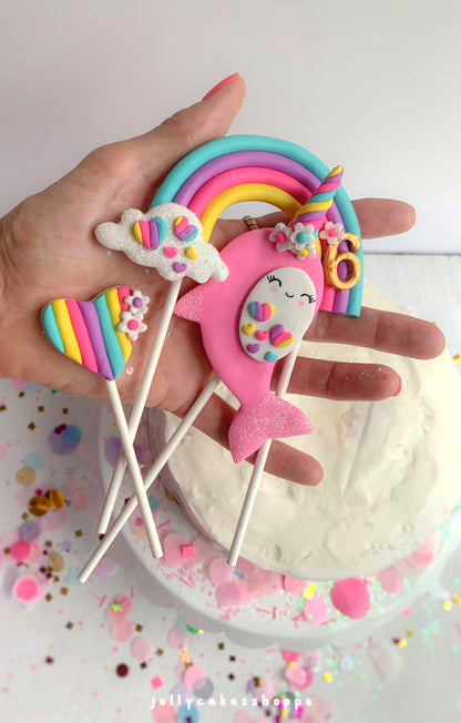 Rainbow Narwhal Cake Topper