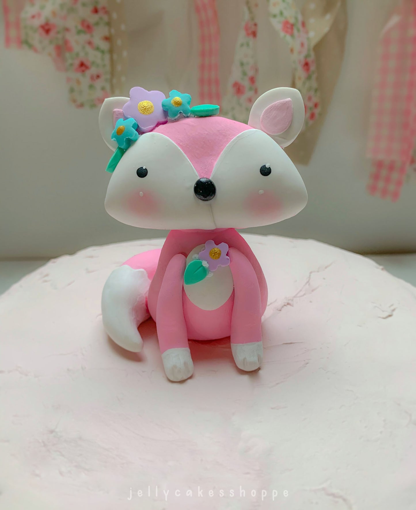 Pink Fox Cake Topper for Birthday and Baby Shower