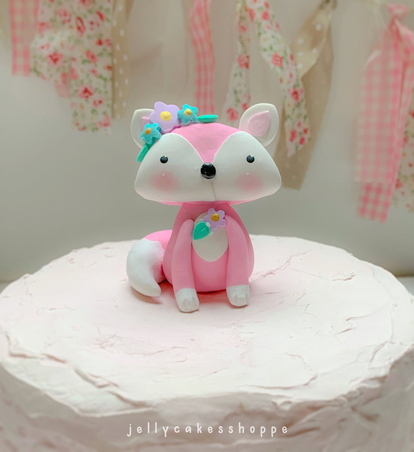 Pink Fox Cake Topper for Birthday and Baby Shower