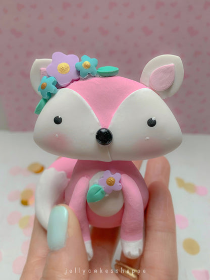 Pink Fox Cake Topper for Birthday and Baby Shower
